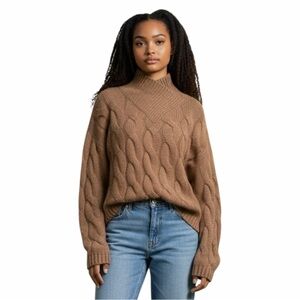 Haven Well Within 100% Cashmere Cable Knit Turtleneck Sweater Brown Size Medium